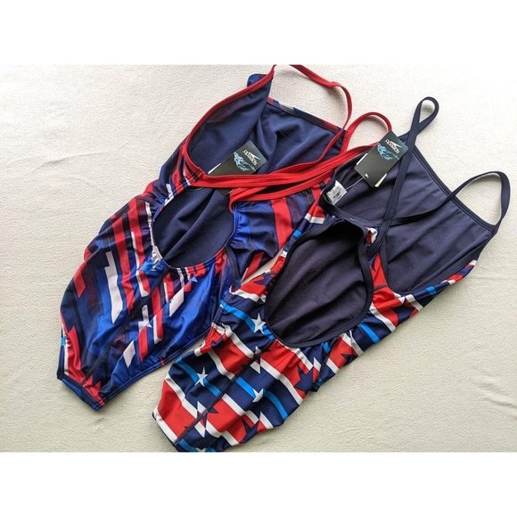 2 set Women's SPEEDO Swimsuits Size 8/34 Flyback ProLT Relay Back Patriotic NEW - Picture 4 of 8